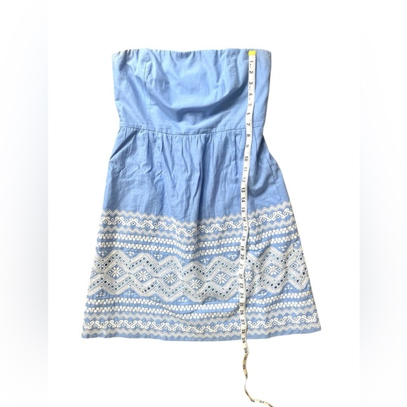 J. Crew Blue and White Embroidered Strapless Dress, Size 6 - Picture 5 of 8
